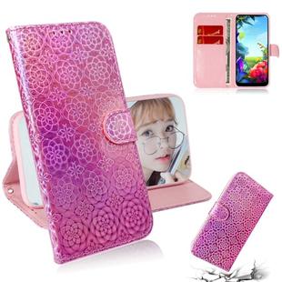For LG K40S Solid Hyun Color Magnetic Attraction Horizontal Flip Leather Case with Lanyard, Support Holder & Card Slot & Wallet(Pink)