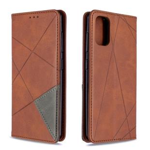 For Galaxy A41 Rhombus Texture Horizontal Flip Magnetic Leather Case with Holder & Card Slots & Wallet(Brown)