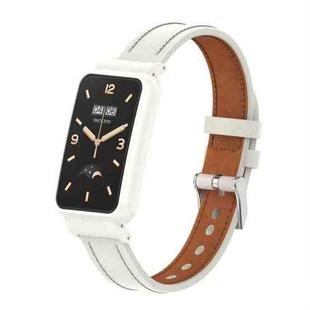 For Xiaomi Mi Band 7 Pro Microfiber Leather Metal Frame Watch Band(Warm White + Ivory Case)