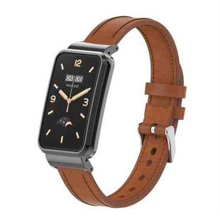 For Xiaomi Mi Band 7 Pro Microfiber Leather Metal Frame Watch Band(Brown)