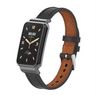 For Xiaomi Mi Band 7 Pro Microfiber Leather Metal Frame Watch Band(Black)