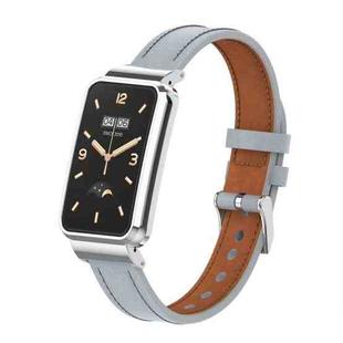 For Xiaomi Mi Band 7 Pro Microfiber Leather Metal Frame Watch Band(Light Grey)