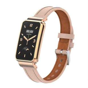 For Xiaomi Mi Band 7 Pro Microfiber Leather Metal Frame Watch Band(Light Pink)
