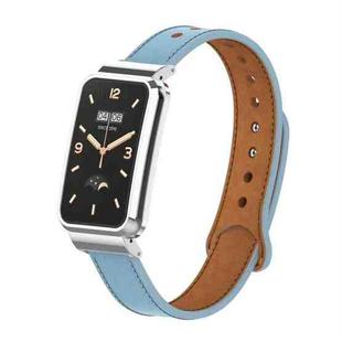 For Xiaomi Mi Band 7 Pro Double Stud Leather Metal Frame Watch Band(Cold Blue)