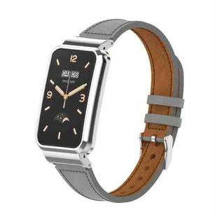 For Xiaomi Mi Band 7 Pro Plain Weave Small Waist Leather Metal Frame Watch Band(Grey)