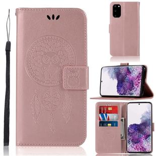For Galaxy S20 Wind Chime Owl Embossing Pattern Horizontal Flip Leather Case, with Holder & Card Slots & Wallet(Rose Gold)