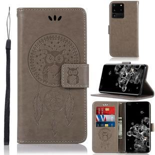 For Galaxy S20 Ultra Wind Chime Owl Embossing Pattern Horizontal Flip Leather Case, with Holder & Card Slots & Wallet(Grey)