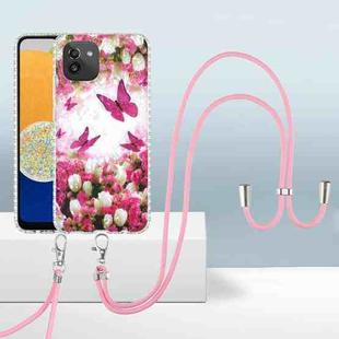 For Samsung Galaxy A03 Global 2.0mm Airbag Shockproof TPU Phone Case with Lanyard(Dancing Butterflies)