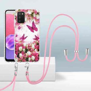 For Samsung Galaxy A03s EU 2.0mm Airbag Shockproof TPU Phone Case with Lanyard(Dancing Butterflies)