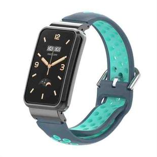 For Xiaomi Mi Band 7 Pro Silicone Metal Frame Watch Band(Grey + Cyan)