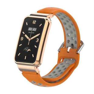For Xiaomi Mi Band 7 Pro Silicone Metal Frame Watch Band(Orange + Grey)