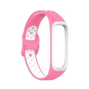 For Samsung Galaxy Fit 2 SM-R220 Two-color Silicone Watch Band(Pink White)