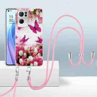 For OPPO Reno7 Pro 5G 2.0mm Airbag Shockproof TPU Phone Case with Lanyard(Dancing Butterflies)