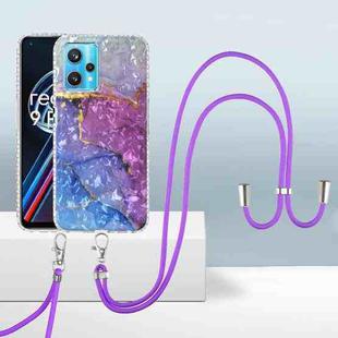 For Realme 9 Pro+ 5G / Realme 9 4G 2.0mm Airbag Shockproof TPU Phone Case with Lanyard(Blue Purple Marble)