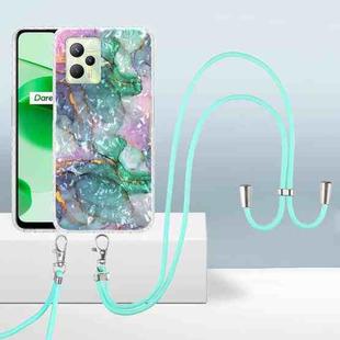 For Realme C35 2.0mm Airbag Shockproof TPU Phone Case with Lanyard(Ink Green Marble)