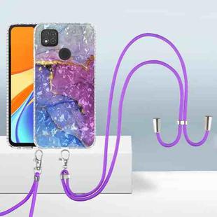 For Xiaomi Redmi 9C / 9 Indian 2.0mm Airbag Shockproof TPU Phone Case with Lanyard(Blue Purple Marble)