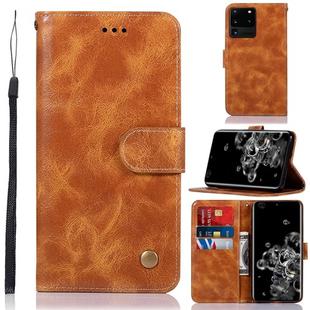 For Galaxy S20 Ultra Retro Texture Magnetic Horizontal Flip Leather Case with Holder & Card Slots & Wallet(Gold)