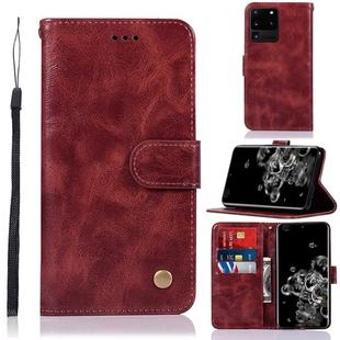 For Galaxy S20 Ultra Retro Texture Magnetic Horizontal Flip Leather Case with Holder & Card Slots & Wallet(Wine Red)