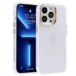 Electroplated Mirror Frame Frosted Phone Case For iPhone 13(White)