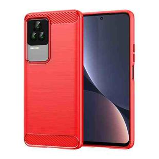 For Xiaomi Redmi K40S Brushed Texture Carbon Fiber TPU Case(Red)