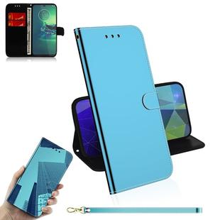 For Motorola Moto G8 Plus Mirror-like Magnetic Attraction Horizontal Flip Leather Case with Lanyard, Support Holder & Card Slot & Wallet(Blue)