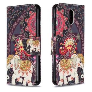 For Nokia 2.3 Colored Drawing Horizontal Flip Leather Case with Holder & Card Slots & Wallet(Flower Elephant)