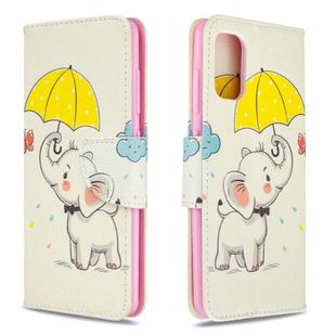 For Galaxy A41 Colored Drawing Horizontal Flip Leather Case with Holder & Card Slots & Wallet(Elephant under the Umbrella)