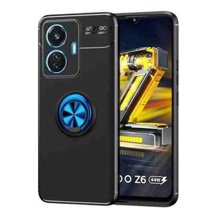 For vivo iQOO Z6 44W Metal Ring Holder TPU Phone Case(Black+Blue)