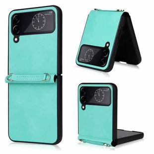 For Samsung Galaxy Z Flip4 Lambskin Texture Leather Phone Case with Lanyard(Mint Green)