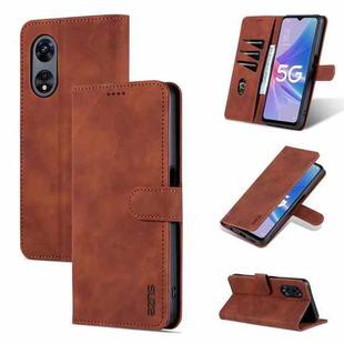 For OPPO A97 5G AZNS Skin Feel Calf Texture Flip Leather Phone Case(Brown)