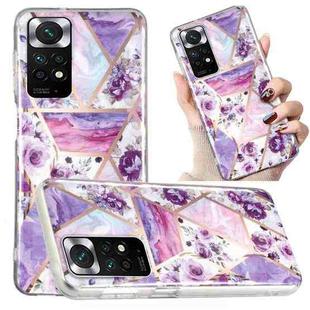 For Xiaomi Redmi Note 11 Electroplated Marble Pattern TPU Phone Case(Purple Flower)