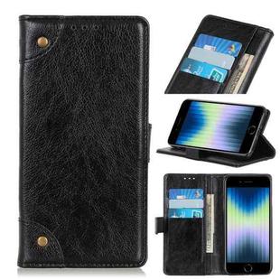 For iPhone SE 2022 / SE 2020 Copper Buckle Nappa Texture Horizontal Flip Leather Case with Holder & Card Slots & Wallet(Black)