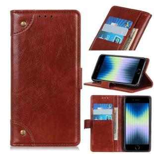 For iPhone SE 2022 / SE 2020 Copper Buckle Nappa Texture Horizontal Flip Leather Case with Holder & Card Slots & Wallet(Brown)