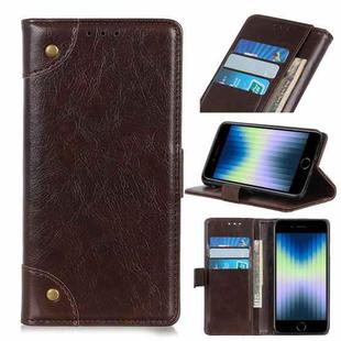 For iPhone SE 2022 / SE 2020 Copper Buckle Nappa Texture Horizontal Flip Leather Case with Holder & Card Slots & Wallet(Coffee)