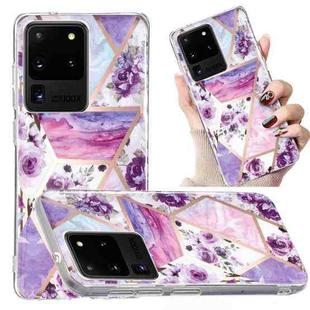 For Samsung Galaxy S20 Ultra Electroplated Marble Pattern TPU Phone Case(Purple Flower)