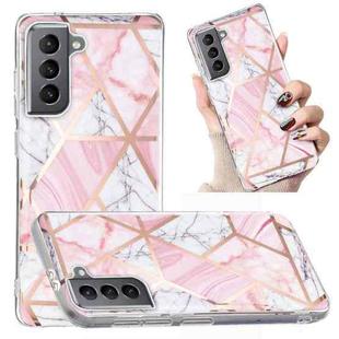 For Samsung Galaxy S21 5G Electroplated Marble Pattern TPU Phone Case(Pink and White)