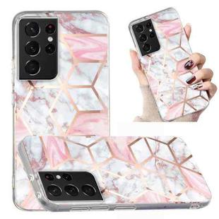 For Samsung Galaxy S21 Ultra 5G Electroplated Marble Pattern TPU Phone Case(White Gravel Pink)