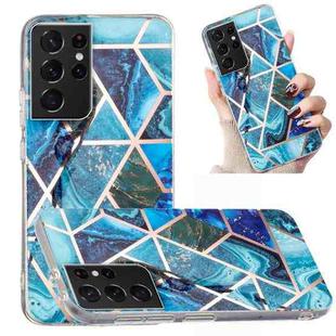 For Samsung Galaxy S21 Ultra 5G Electroplated Marble Pattern TPU Phone Case(Blue and Green)