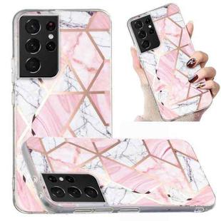 For Samsung Galaxy S21 Ultra 5G Electroplated Marble Pattern TPU Phone Case(Pink and White)