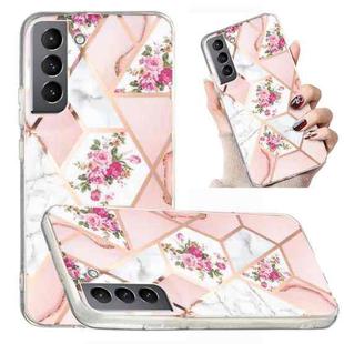 For Samsung Galaxy S22 5G Electroplated Marble Pattern TPU Phone Case(Rose Pink White)