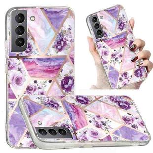 For Samsung Galaxy S22 5G Electroplated Marble Pattern TPU Phone Case(Purple Flower)