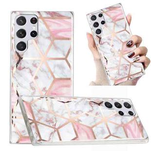 For Samsung Galaxy S22 Ultra 5G Electroplated Marble Pattern TPU Phone Case(White Gravel Pink)