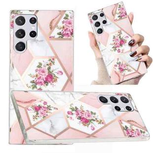 For Samsung Galaxy S22 Ultra 5G Electroplated Marble Pattern TPU Phone Case(Rose Pink White)
