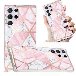 For Samsung Galaxy S22 Ultra 5G Electroplated Marble Pattern TPU Phone Case(Pink and White)
