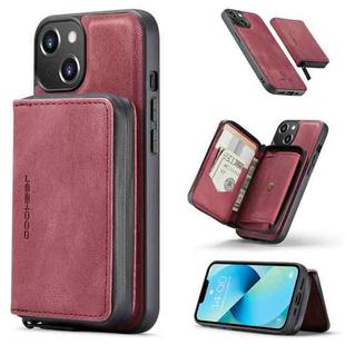 For iPhone 14 JEEHOOD Magnetic Zipper Wallet Leather Phone Case (Red)