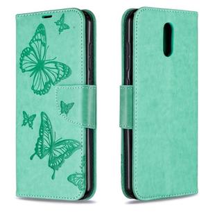 For Nokia 2.3 Two Butterflies Embossing Pattern Horizontal Flip Leather Case with Holder & Card Slot & Wallet & Lanyard(Green)