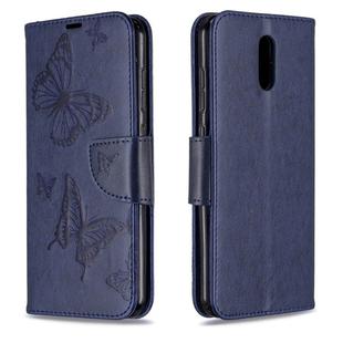 For Nokia 2.3 Two Butterflies Embossing Pattern Horizontal Flip Leather Case with Holder & Card Slot & Wallet & Lanyard(Dark Blue)