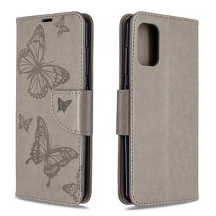 For Galaxy A41 Two Butterflies Embossing Pattern Horizontal Flip Leather Case with Holder & Card Slot & Wallet & Lanyard(Grey)