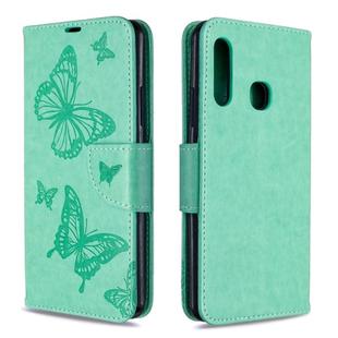 For Galaxy A70e Two Butterflies Embossing Pattern Horizontal Flip Leather Case with Holder & Card Slot & Wallet & Lanyard(Green)