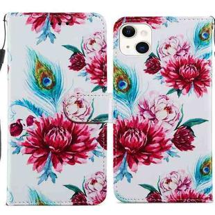 For iPhone 14 Painted Pattern Leather Phone Case (Peacock Flower)